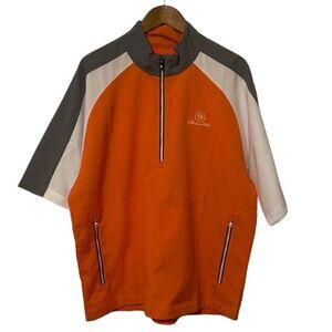 FootJoy Short Sleeve Sport Windshirt Golf Pullover - Orange/White/Gray Large